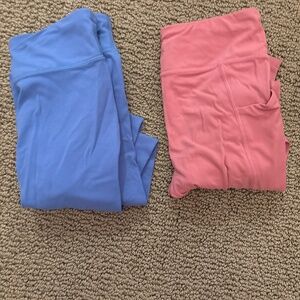 Matching pink and blue leggings